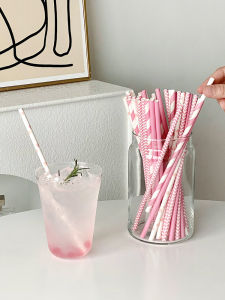 Colorful Disposable Paper Straws 25 Pieces Biodegradable Beverage Drinking Straws for Home Use Juice Milk Tea Drinks