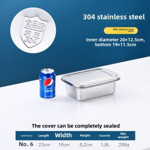 Commercial 304 Stainless Steel Crisper Rectangular Lunch Box with Lid Freezer Food Display Dish Basin Increase Capacity