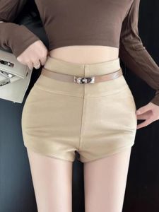 กางเกงขาสั้นทรงสลิมฟิตเอวสูงสไตล์เกาหลีสำหรับผู้หญิง กางเกงขายาวทรงตรงทรงสลิมฟิตสำหรับใส่ไปทำงานในฤดูใบไม้ผลิและฤดูร้อน