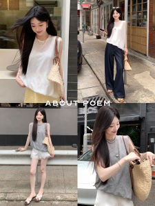 Slanted Hem Floral Bud Asymmetric Hem Textured Sleeveless Fake Two-Piece Knit Top