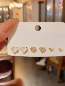 S925 เข็มเงินขนาดเล็ก น่ารัก ชุดต่างหูรูปหัวใจ ผู้หญิง ทันสมัย หลากหลาย เครื่องประดับหูต่างหูหัวใจพีช