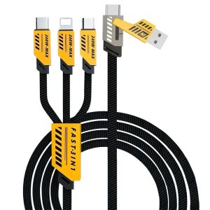 2 IN 3 USB Fast Charging Cable 240W Nylon Braided Multiports Type C Mobile Phone Charger Cable Cord For iPhone 16 Samsung Xiaomi