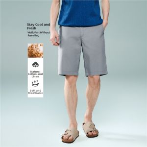 Giordano | Cotton Linen Half Elastic Waist Straight Short Pants