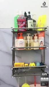 DecorX Stainless Steel Bathroom Shelf Bathroom Organizer Towel Rack Wall Mounted Organizer Shelf Rack With Hooks Holder
