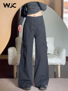American Style High Waist Straight Leg Jeans Womens Small Size Work Pants Autumn New Loose Wide Leg Denim Trousers