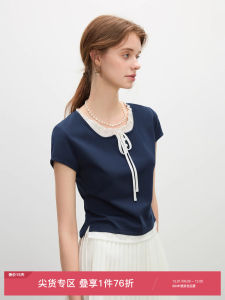 Sweet Korean Style Fake Two-Piece T-Shirt Womens Summer Fashion Slim Fit Short Sleeve round Neck Cotton Blend Top