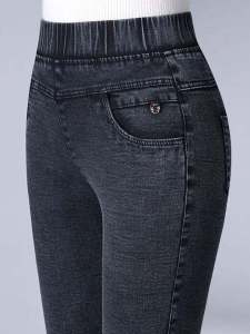 แม่ กางเกงยีนส์ พลัสไซส์ ผ้าขนแกะ เรียงราย ฤดูใบไม้ผลิ ฤดูใบไม้ร่วง สูง เอว พรางหุ่น ขาเรียว ผู้หญิง เดนิม กางเกงสําหรับคุณแม่วัยกลางคน