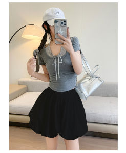 High Waist A-Line Short Pants Womens Sweet Pumpkin Lantern Pants Floral Embellished Elastic Waist Casual Skirt Autumn Wear