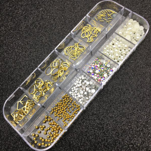 Internet Celebrity Nail Sticker Magic Color Resin Flower Rivet Diamond New Nail Beauty Bells of Ireland Mixed Decoration Steel Ball Curved Rod Rhinestone