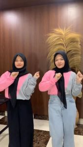 Slash Sweatshirt Kombinasi PINK-ABU || SWEATER CRAWNECK BASIC WANITA FASHIONABLE