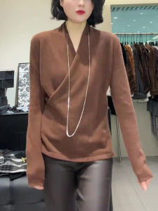 UYFY | Café Brown Casual Versatile Loose Womens Knitwear V-Neck Cross Long Sleeve Soft Comfortable Fashion Design Autumn Winter New Style