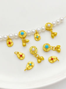 Ancient Gold Inlaid Imitation Turquoise Zachilam Pendant Lotus Seedpod Small Pendant Handmade DIY Decorations Material Accessories