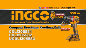 INGCO 20V 55NM LI-ION DRILL | COMPACT BRUSHLESS MOTOR | CDLI205582 CDLI205581
