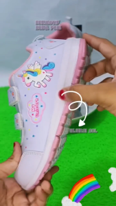 ANDO MINICORN Sepatu Snaekers Sekolah Anak Perempuan Cewek Velcro Perekat Tempel Putih Pink Uk 29 - 32 Tren Kekinian Berkualitas