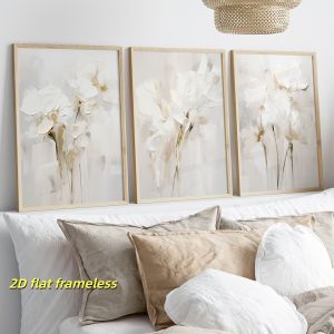 3 Neutral Abstract Beige Floral Art Canvas Posters Modern Minimalist Wall Decoration 2D Flat Printing Frameless Paintings