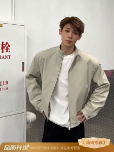 Cleanfit Black Shoulder Pad Mens Suit Jacket Fall Commute Style American Stand Collar Baseball Vest Loose Fit Casual Jacket