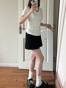 Quần Short Thể Thao Cotton Cạp Chun Chữ a Cho Nữ Mùa Hè Rộng Rãi Che Hông Quần Ống Rộng Ba Điểm