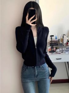 HUOLISI | Black Knit Cardigan Zipper Autumn Winter Outwear
