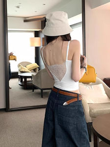 Áo Ba Lỗ Hở Lưng Ren Mùa Hè Cho Nữ Áo Ba Lỗ Ngắn Pure Desire Có Đệm Ngực Áo Ba Lỗ Hở Lưng Màu Trắng Mặc Ngoài Trời Và Trong Nhà