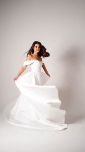 satin wedding dress romantic white dress A-line silhouette long wedding gown dress with train white satin dress modern wedding dress