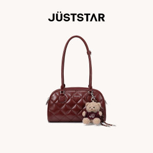 Just Star | Waffle Baguette Bowler Bag Single Shoulder Underarm Womens Handbag Gift Red Wedding Purse