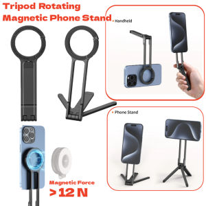 Aitemay Magsafe Dual-sided Adsorption Phone Tripod Stand Foldable Desk Mount Phone Handle Holder for iPhone Smartphones Selfie Outdoor Travel Vlog LiveStreaming