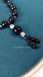 Chuỗi niệm 21 viên đá Mã Não đen size hạt 10 li phối charm bi xi bạc | Hoa Minh Gem