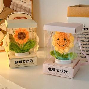 Handcrafted Crochet Sunflower Bouquet Desktop Decoration Gift for Her Best Friend Birthday Present Artificial Flower Arrangement