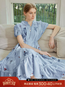 Heavyweight French Style Holiday Dress Womens Design Sense Skirt Ruffle Trim Embroidered Floral Print A-Line Short Dress