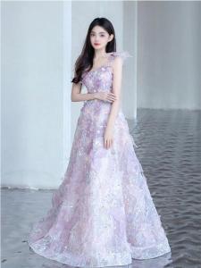 ชุดราตรีสีม่วงหรูหรา ชุดแต่งงาน ชุดเลี้ยงลูกกินข้าวกลางวัน ชุดงานปาร์ตี้ ชุดทำงาน ชุดลำลอง ชุดกิจกรรมประจำปี ชุดการแสดง ชุดยาวเอวสูง แขนกุด