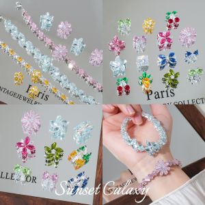 Colorful Zircon Embedded Butterfly Knot Five Petal Flower Spacer Beads Handmade DIY Bracelet Necklace Jewelry Accessories