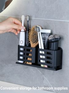 MEIDOO Bathroom Electric Toothbrush Holder Wall-mounted Aluminum Storage Rack Black/Gray
