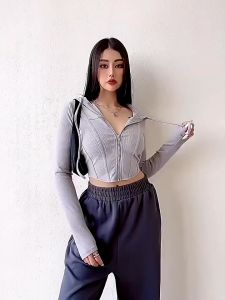 LONGSLEEVE MODEL BARU REINA HOODIE CROP TOP ZIPPER / JAKET ZIPPER PENTA20