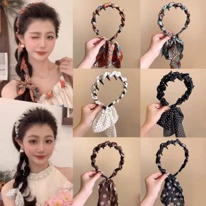 Vintage Leopard Floral Print Chain Long Ribbon Hairband For Women Headband Hair Hoop Hair Band Hair Accessories