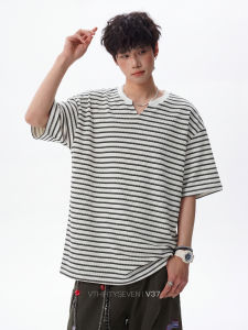 V37 | Clean Fit Breathable Casual Striped V-Neck T-Shirt Short Sleeve