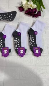 ถุงเท้าเด็กนักเรียน พื้นมีกันลื่น ขาวพื้นเทา ยกโหล 12 คู่ มีขนาด3-5/4-6/5-7/7-9/ฟรีไซส์ สินค้าพร้อมส่ง