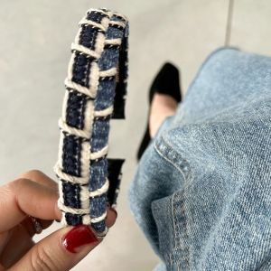 K-style Retro Hand-Woven Headband Vacation Style Denim Blue Color Contrast Patchwork Classy Pressure-Sensitive Hair Headband Hair Accessories