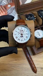 CRRJU Jam Tangan Pria Original Anti Air Tahan Kulit Analog Keren Kronograf Bercahaya dengan Kalender 2318