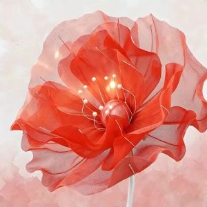 50cm Large Transparent Tulle Flower Artificial Flower With Pearl Accents Floral for Home Decoration Outdoor Wedding Photo Props