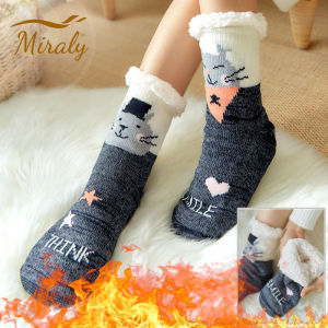 New Christmas Winter Warm Funny Cat Slippers Shoes Women Thick Home Floor Socks Non Slip Fuzzy Socks Sleeping Stocking Snow Sock