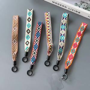 Bohemian Woven Phone Wrist Straps With Ethnic Geometric Patterns And Durable Metal Clasp Perfect For Daily Use Carrying Phones