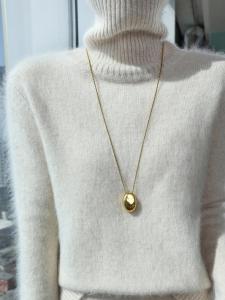 2024 Pure Mink Knitted Sweater Womens Short Thick High Collar Autumn Winter Warm Fleece Pullover Yarn Regular Gauge Long Sleeve