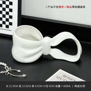 Creative Large Capacity Ceramic Cup with Butterfly Knot Handle Coffee Cup Artistic Feeling Ins Style Couple Suitable Mark Cup