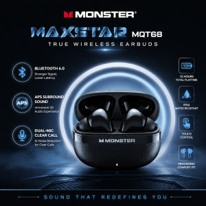 Monster | Monster MQT68 Bluetooth 6.0 Sport Earbuds Hifi Stereo Sound TWS Wireless Earphone IPX4 Waterproof Bluetooth Headphone with Mic