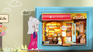 Robotime Rolife DIY Fluffy Cat Bakery DIY Wooden Miniature Dollhouse In Frame (DP001) 3D Puzzles Wooden Crafts Kits