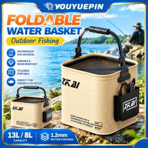 YOUYUEPIN Foldable EVA Fishing Bucket 8L 13L Thickened 1.2mm Bottom Waterproof Live Fish Basket With Anti Jump Net Cover Portable Side Pocket for Outdoor Camping