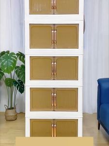 5/6ชั้น ตู้พลาสติก ไม่จำเป็นต้องติดตั้งกล่องเก็บของพลาสติกอเนกประสงค์แบบพับได้พร้อมล้อ ตู้เก็บของพลาสติกวัสดุหนา และตู้เสื้อผ้า กันน้ำ กันฝุ่น และกันแมลงได้