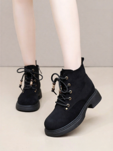 Josiny | Lace-up Women Short Boots Black Versatile Retro