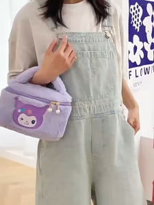 EERSHENSHI  กระเป๋าถือผ้าขนนุ่มลายตัวการ์ตูนน่ารัก มีโบว์สีสดใส เหมาะสำหรับเด็กหญิง