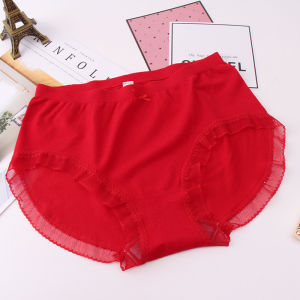 Plus Size Pure Cotton Underwear Womens Fat mm 100.00kg Modal All Cotton Mid-Waist Girl Cute Lace Seamless Briefs